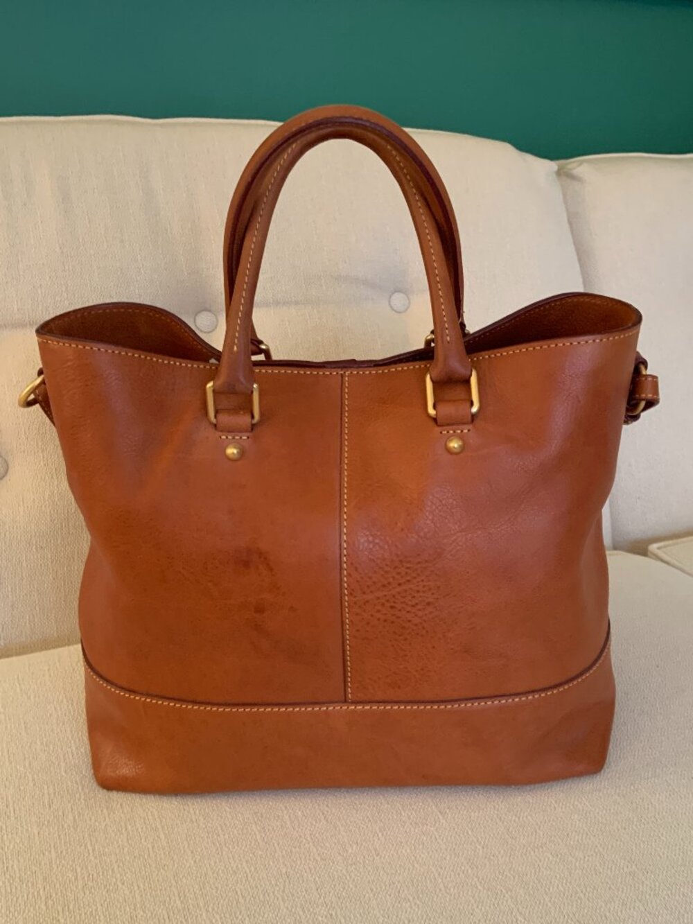 Dooney & Bourke Florentine Chelsea Shopper Tote – Leather Handbag in Natural Tan - Picture 2 of 15